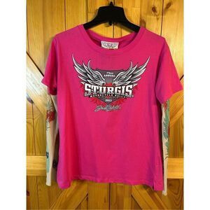 Sturgis 2013 Motorcycle Rally Women's Shirt Pink Short Sleeve Shirt Size 2XL (80